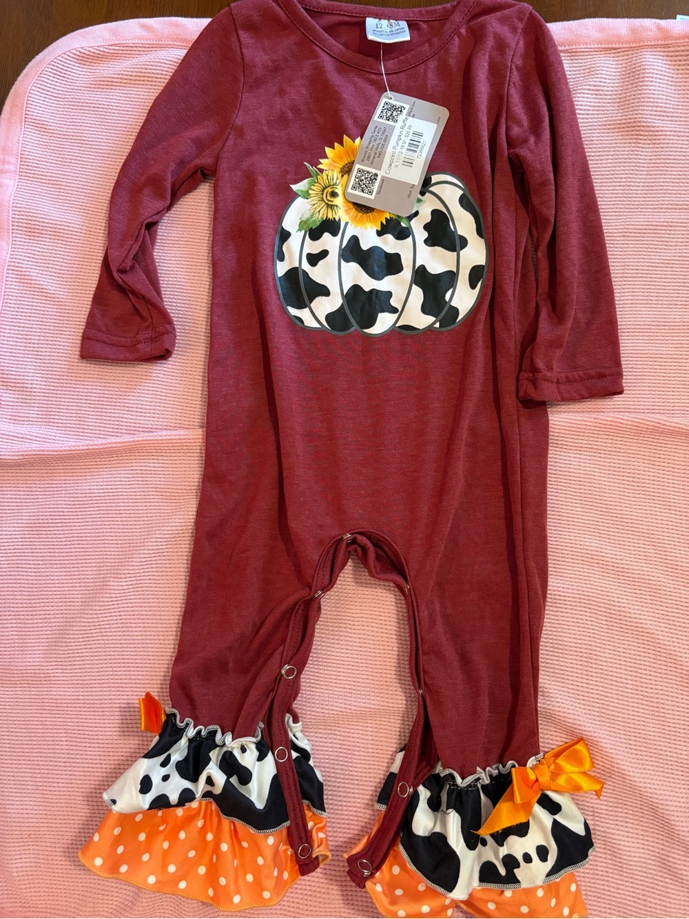 Baby Girls' Maroon Pumpkin Print One-Piece Romper - [Brand Unknown]